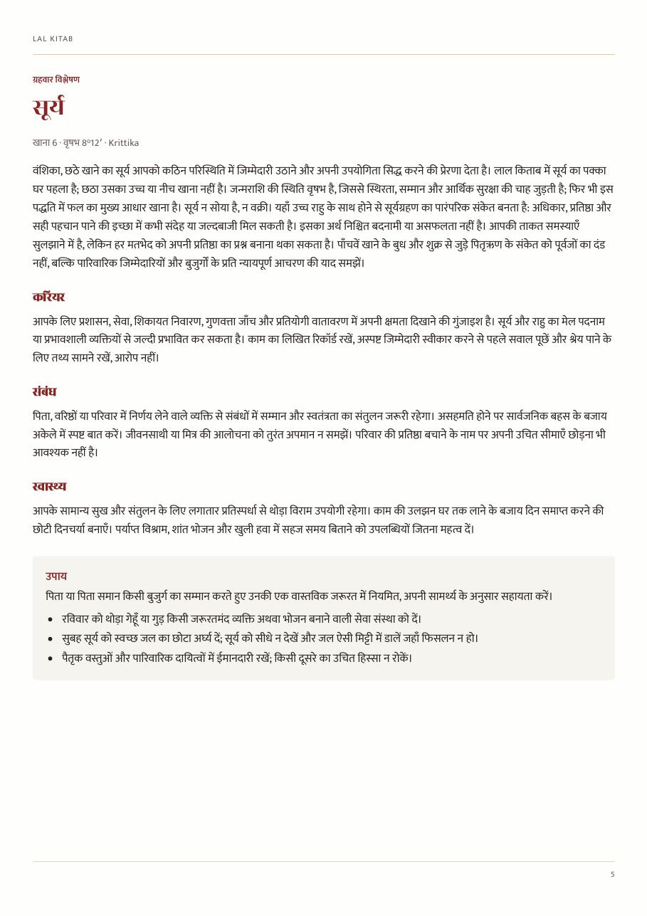 Sample page — Planet Analysis — Sun